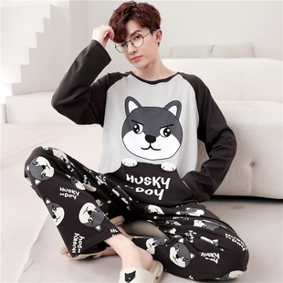 青少年睡衣男孩夏季薄款长袖纯棉初中学生12中大童15岁春秋天套装