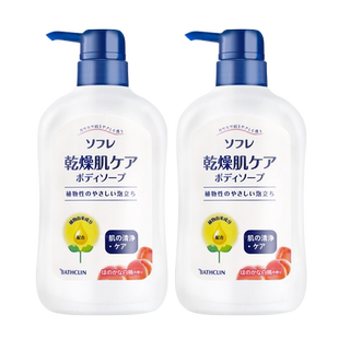 日本巴斯克林进口白桃自然花沐浴露男女水润洗澡家庭装550mlx2瓶