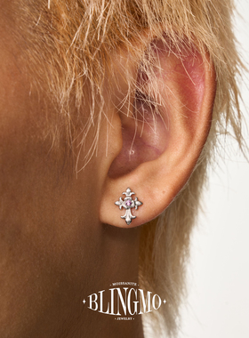 BLINGMO S925纯银拉丝鸢尾花耳钉男女款高级耳坠时尚轻奢耳钉耳扣