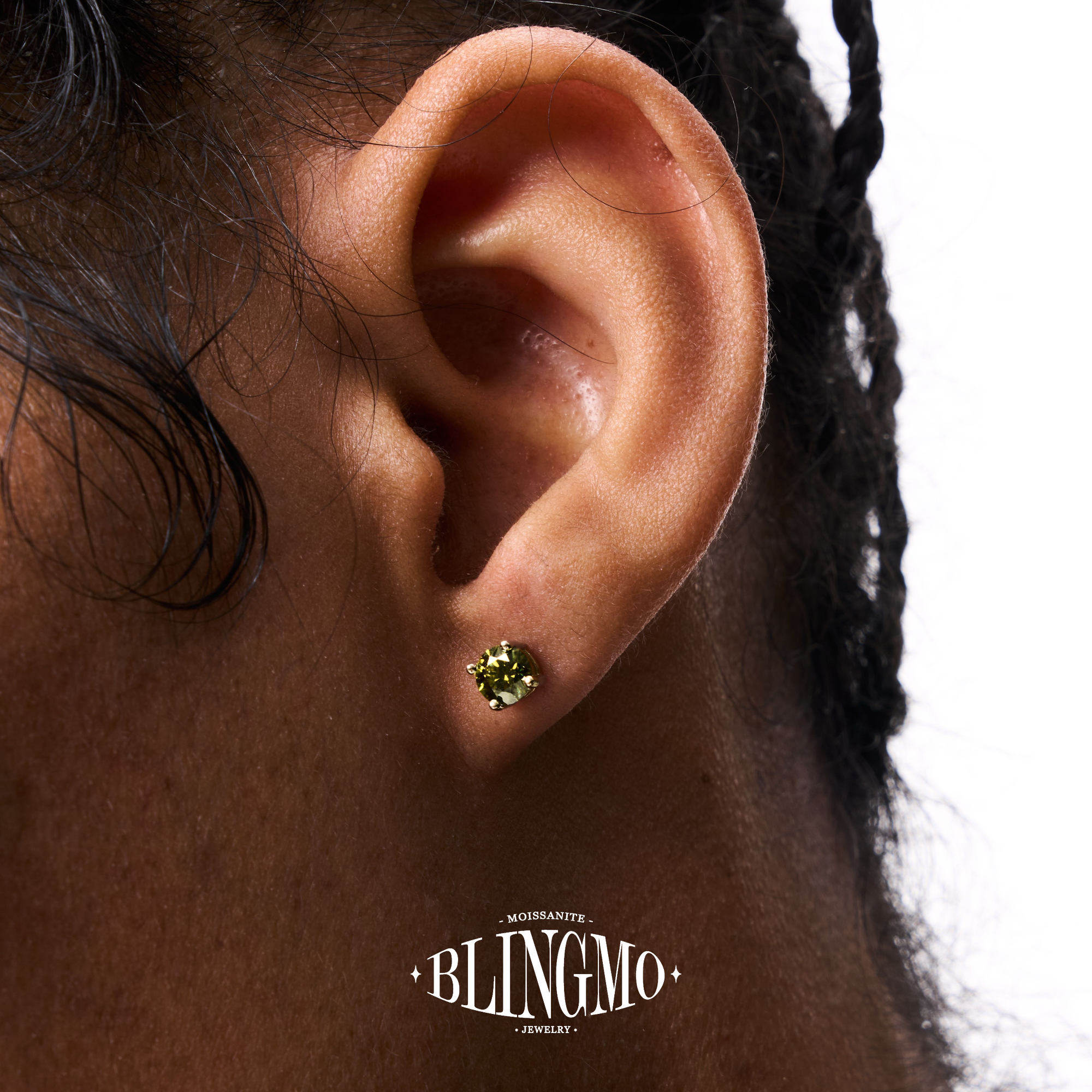 BLIMGMO 莫桑钻S925纯银四爪黑色耳钉橄榄绿彩钻男女精致高级感