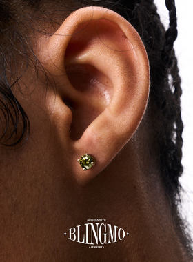 BLIMGMO 莫桑钻S925纯银四爪黑色耳钉橄榄绿彩钻男女精致高级感