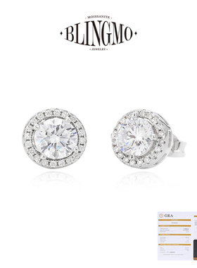 BLINGMO S925纯银D色莫桑钻冰糖圆包满钻耳钉欧美HipHop男女同款
