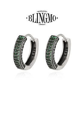 BLINGMO S925纯银密镶绿钻拼接耳环耳圈圆形耳扣轻奢高级感潮流男