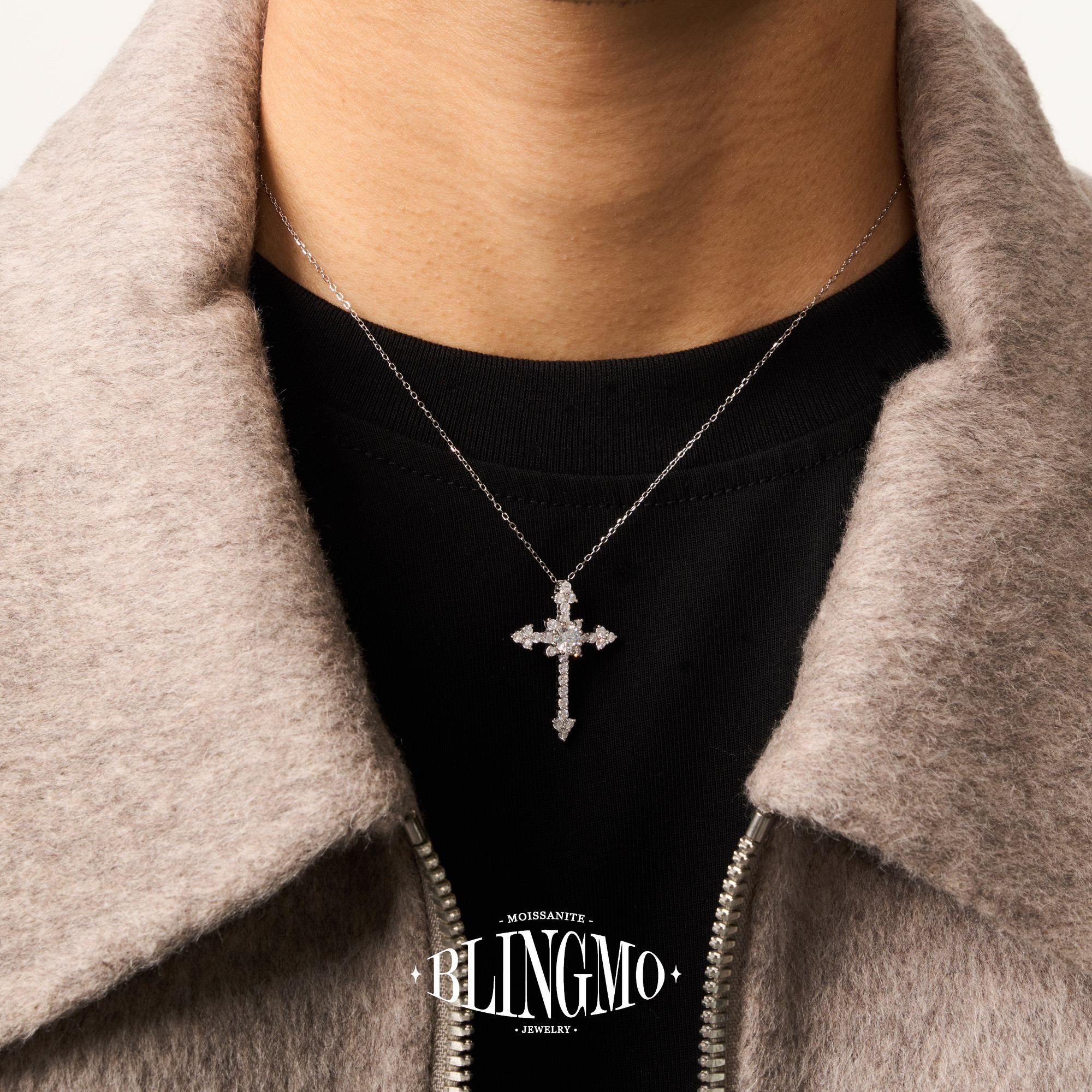 BLINGMO S925纯银爱神十字架欧美百搭潮流吊坠轻奢高级感锁骨链男