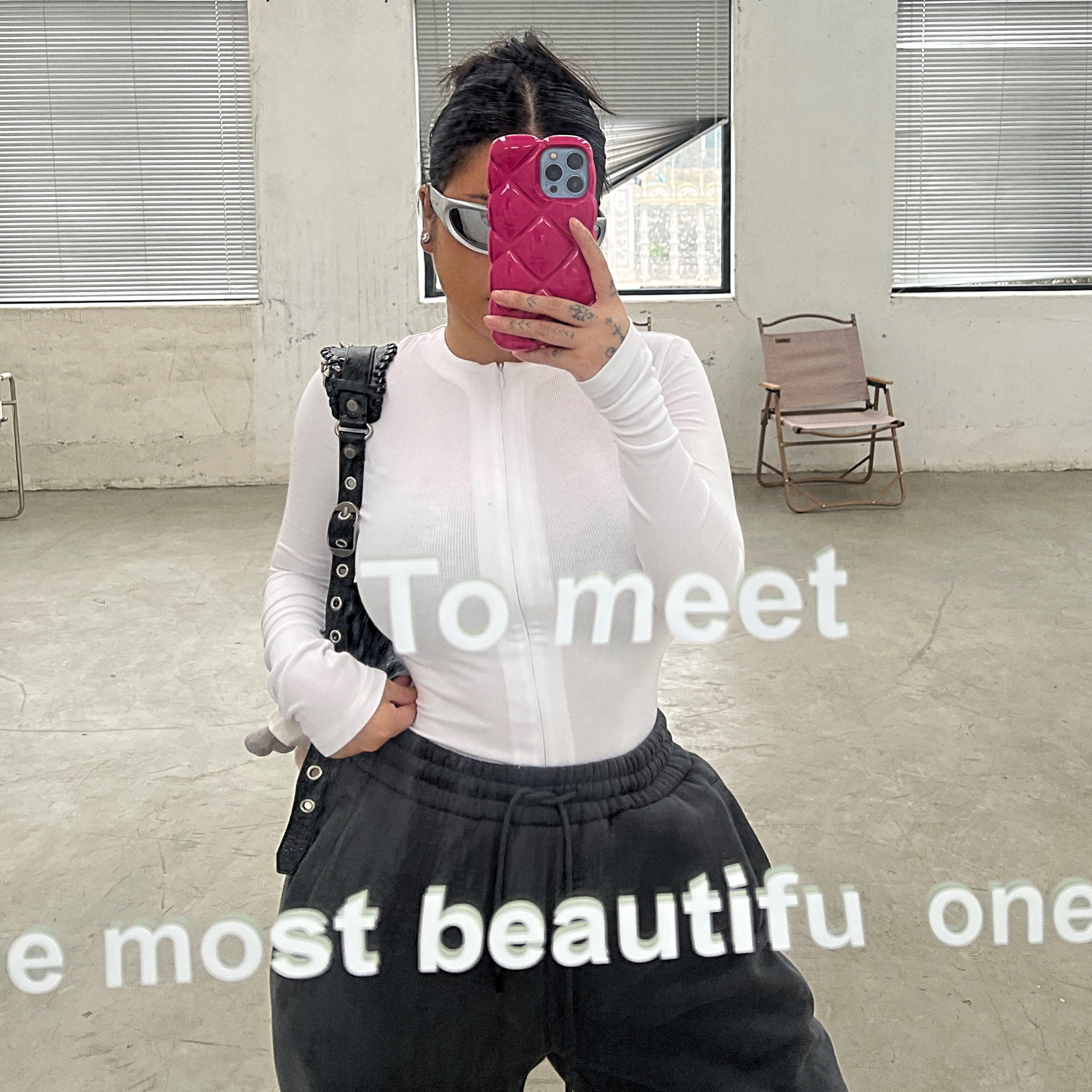 SYNEZS欧美百搭性感拉链深V紧身长袖坑条纹连体打底衫上衣