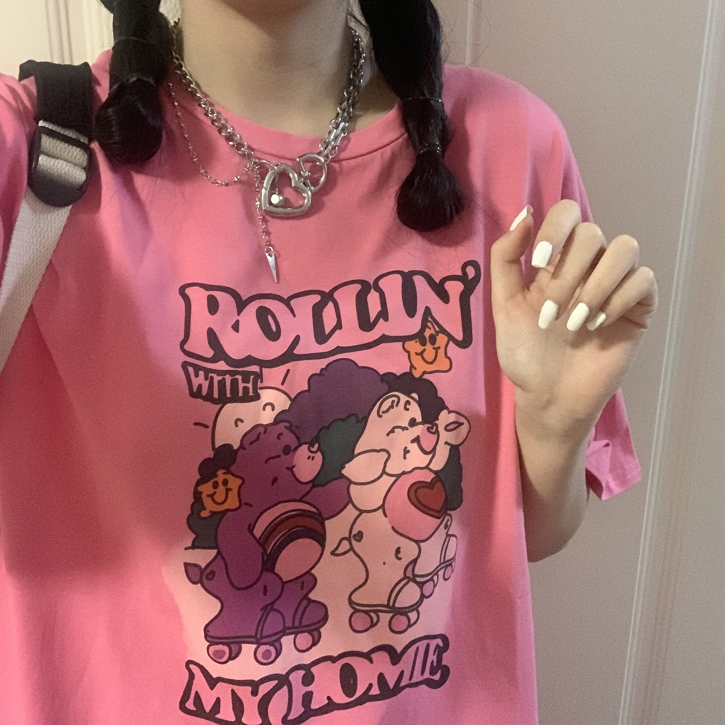 夏日甜甜の玫粉色TEE~韩系元气少女趣味卡通印花短袖T恤