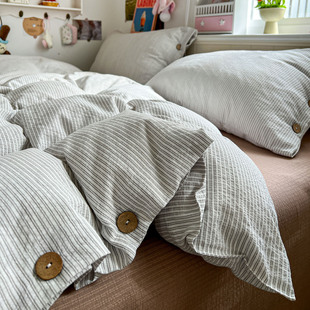 纯棉条纹四件套简约风床单被套枕套全棉学生宿舍床上用品3 4件套