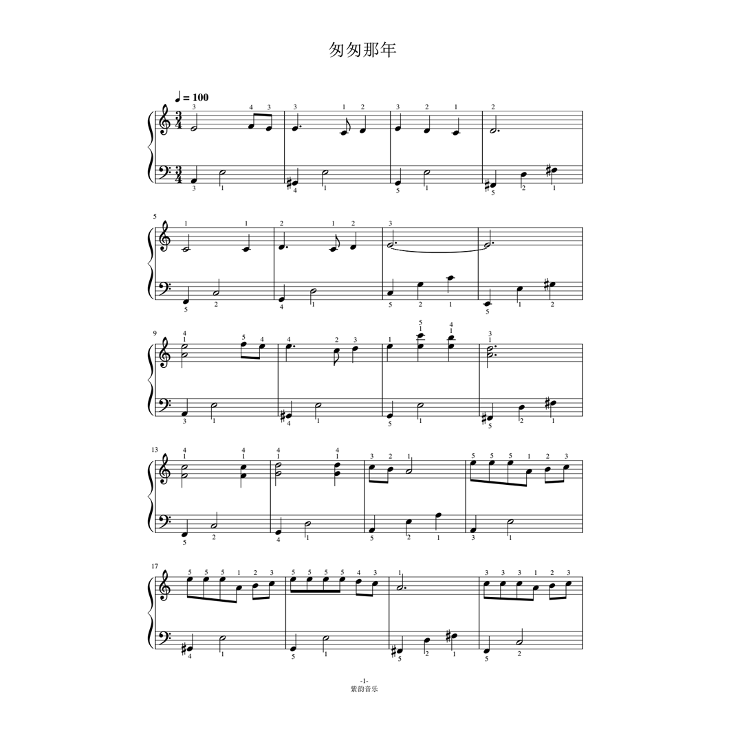 匆匆那年 钢琴谱 全指法谱 高清正版完整版