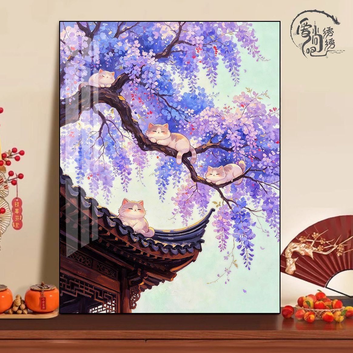 紫藤花树猫咪十字绣新款高级感原创风景治愈线绣客厅玄关diy刺绣