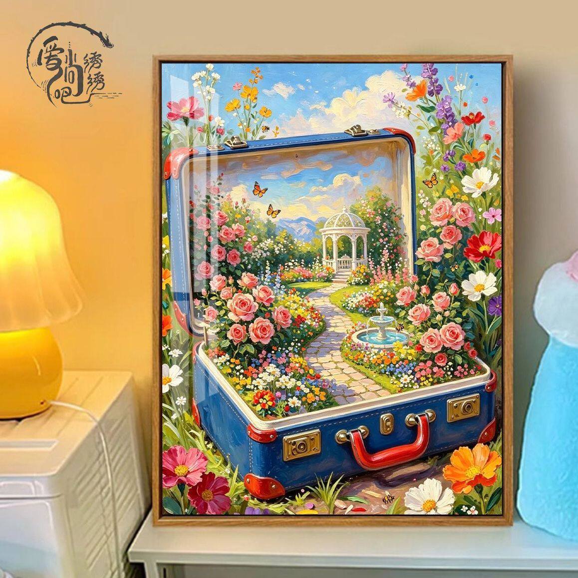 箱中花海喷泉十字绣新款治愈系艺术玫瑰花海线绣客厅玄关diy刺绣