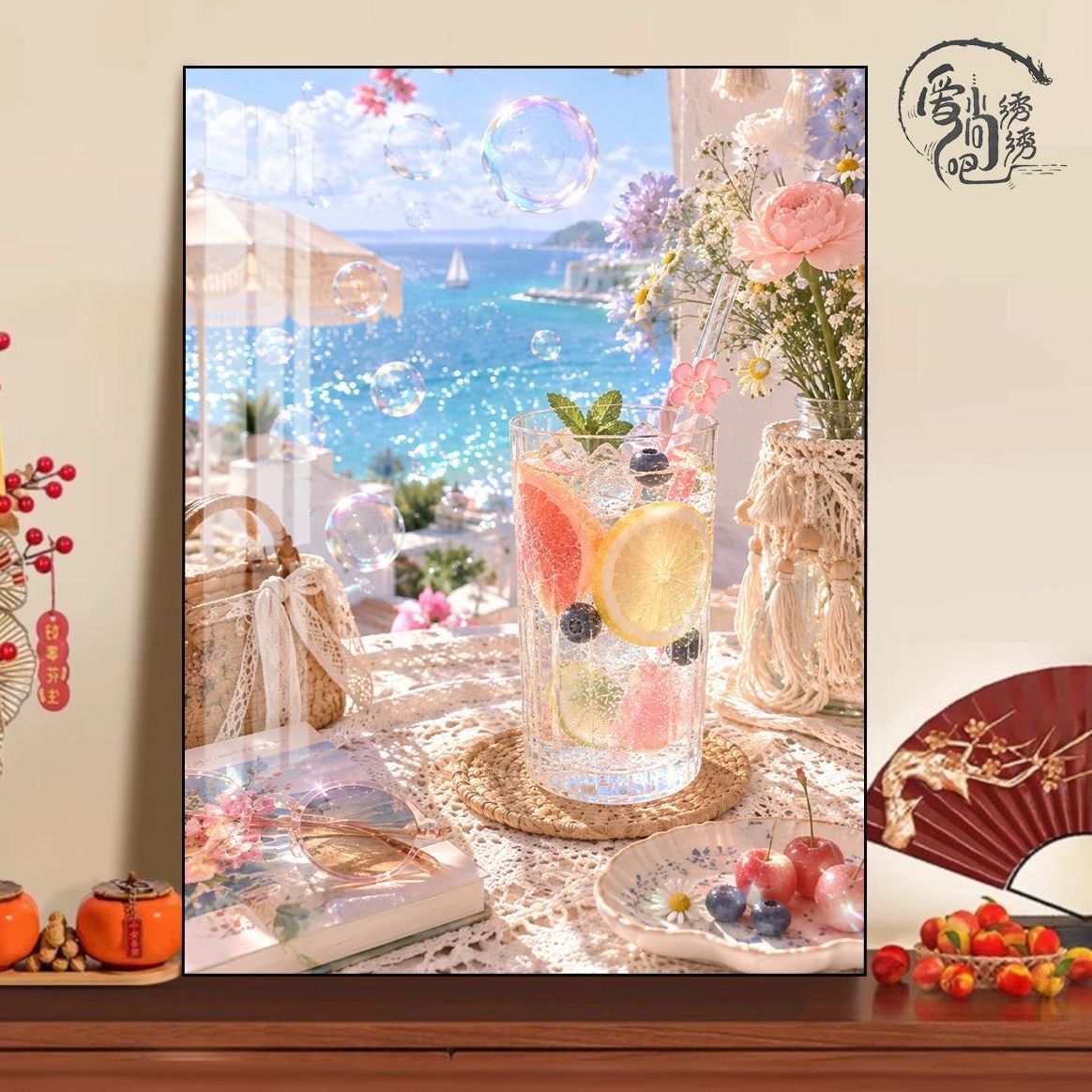 夏日海边饮品十字绣新款治愈小清新风景线绣客厅卧室手工diy刺绣
