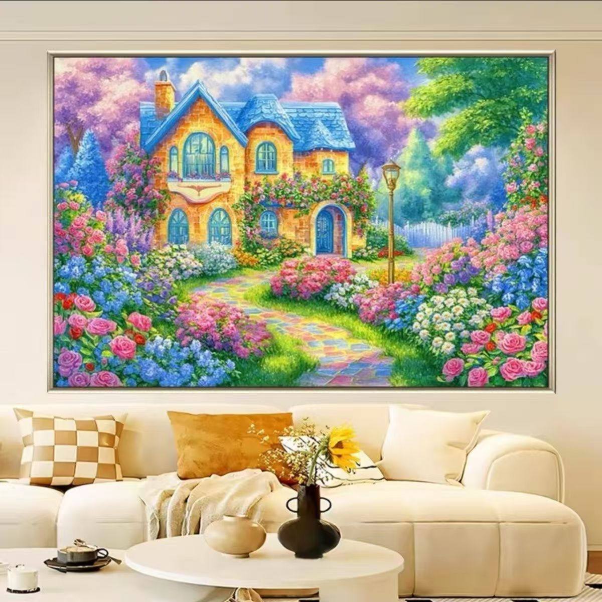 欧式繁花别墅十字绣新款唯美治愈系花卉线绣客厅卧室手工刺绣diy