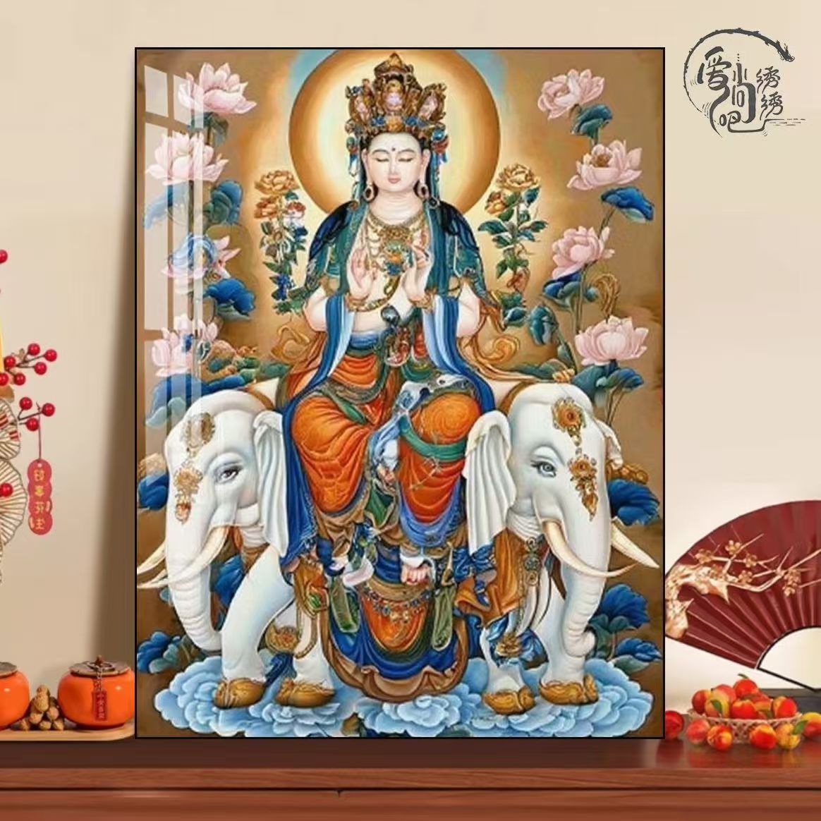 南无普贤菩萨画像十字绣新款供奉寺庙佛像线绣客厅玄关diy自己绣