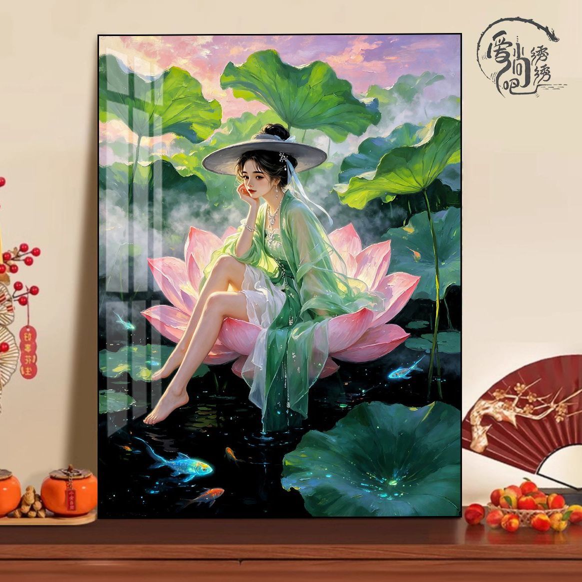 荷花仙子十字绣新款原创高颜值古风少女线绣客厅卧室手工diy刺绣