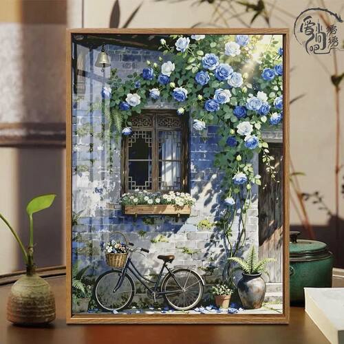 蔷薇花浪漫小屋十字绣新款高颜值复古风景线绣客厅玄关diy手工绣