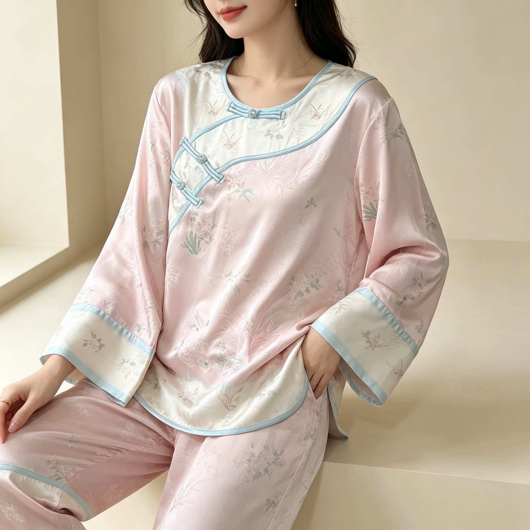 新中式冰丝睡衣女大码家居套装
