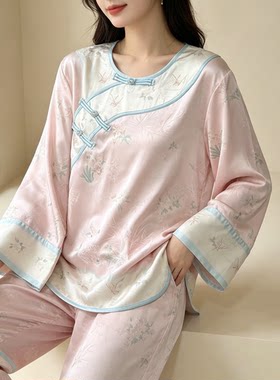 新中式冰丝睡衣女大码家居套装