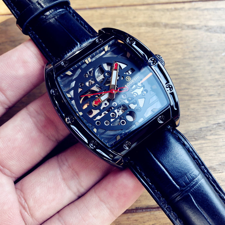 黑科技手表男酒桶方形镂空全自动机械表防水潮流男士手表创意品1