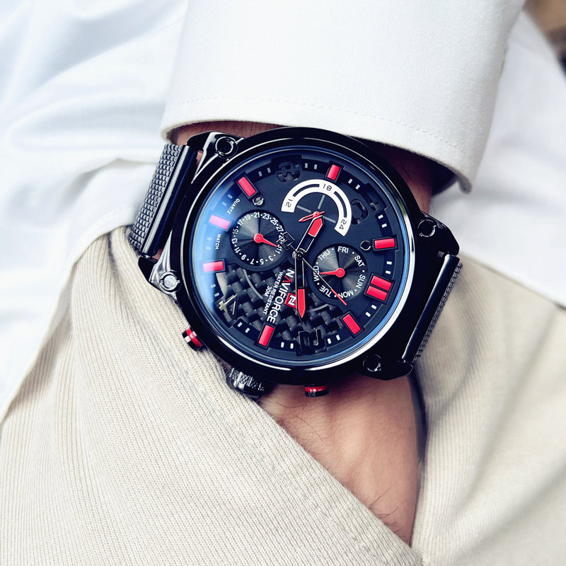 欧美潮牌潮流精钢带大表盘男士名表多功能防水正品石英表轻奢手表