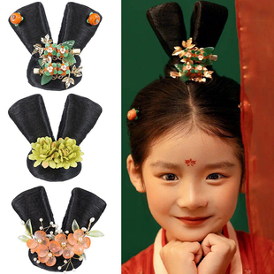 儿童古装唐制汉服假发饰品古代造型女童可爱双耳玉兔发髻发饰头饰
