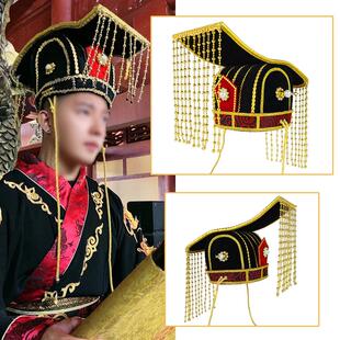 古装秦始皇帝帽子玉皇平顶头冠冲天冠帽寺庙头饰戏曲京剧皇帝帽子