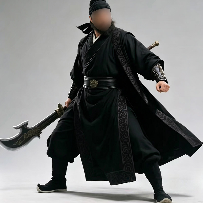 影视古装三国演义张飞同款服装棉麻黑色将军便服武侠剑客大侠古装
