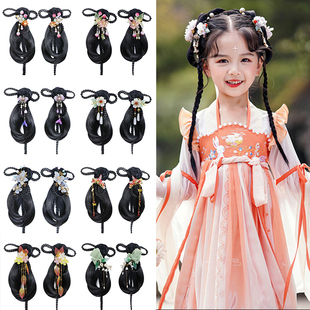 古装汉服儿童假发头饰套装可爱女童六一表演古代造型简单日常发髻