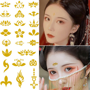 防水古装汉服眉心贴烫金烫银古典花钿额饰彼岸花纹身贴儿童贴纸