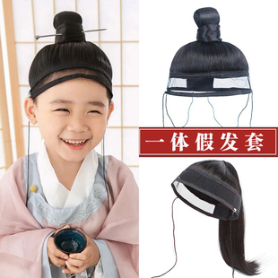 男士汉服头套古风魏晋明制男古装一体假发日常仿真自然网巾假发套