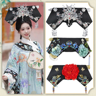 清朝满族头饰后宫皇后布面大拉翅旗头清宫故宫摄影旅拍旗头发饰品