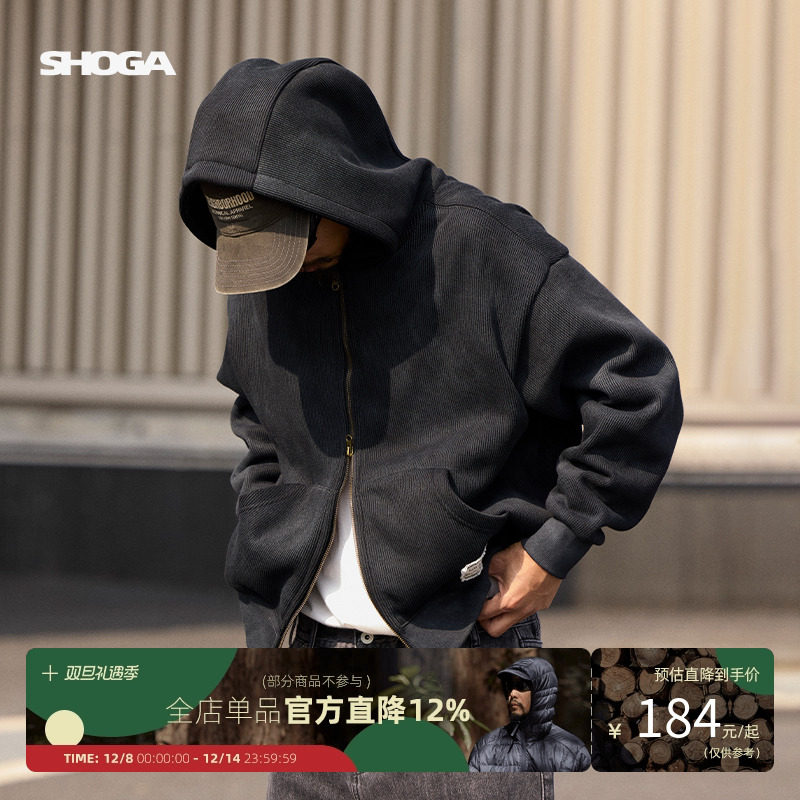 SHOGA日系重磅480G连帽卫衣男2025秋冬潮牌外套宽松休闲百搭上衣