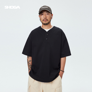 日系复古宽松棒球领体恤上衣 SHOGA 310克重磅polo衫 短袖 T恤男夏季