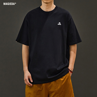 休闲宽松百搭圆领T恤tee 男士 马切达日系简约刺绣情侣纯棉短袖 夏季