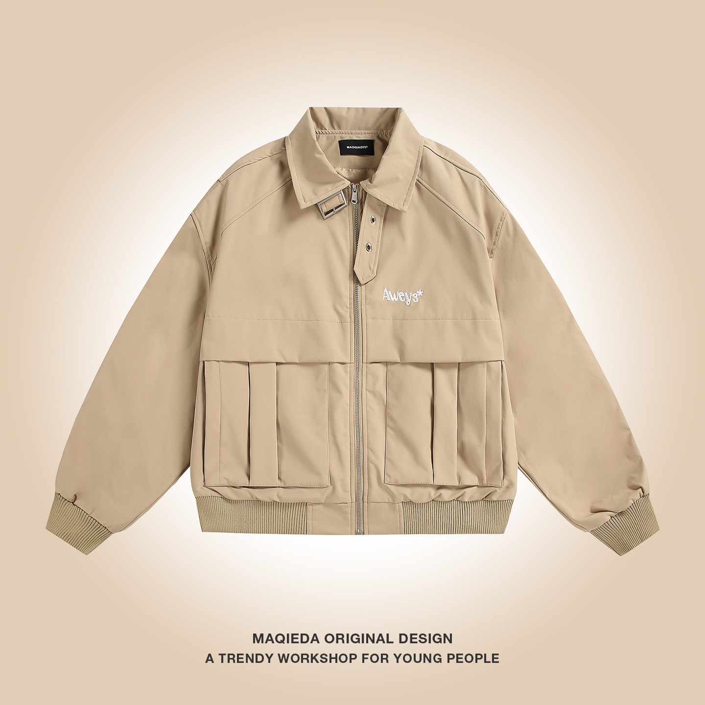 马切达美式简约刺绣秋季工装男士外套小众设计感口袋休闲宽松外套,男装,夹克,淘宝优惠券,粉丝福利购,淘宝优惠卷