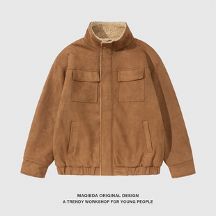 保暖外套 美式 马切达美拉德复古棉服立领羊羔毛男加厚棉衣工装 冬季