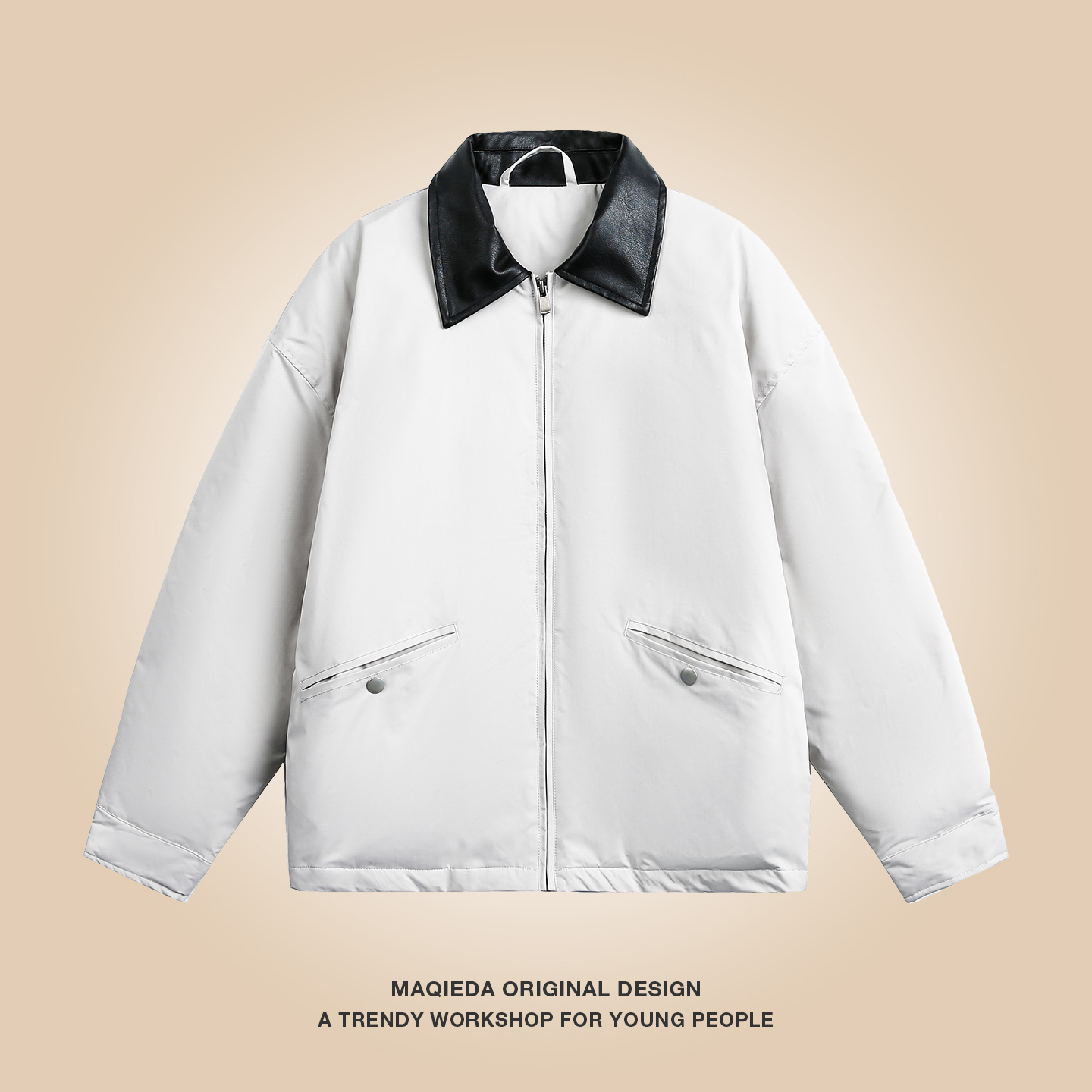 马切达冬季PU皮领子男款2025新款羽绒服工装纯色百搭休闲外套日系