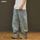 男士 男款 纯色复古工装 春季 长裤 直筒抽绳弯刀休闲裤 百搭宽松裤 子潮