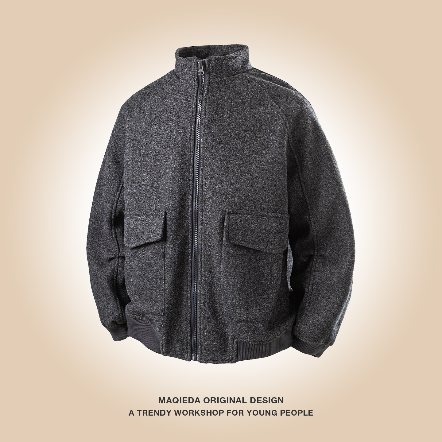 立领秋冬男士纯色日系工装夹克