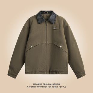 2025新款美式水洗复古男士棉服冬季工装皮领棉衣潮牌ins休闲外套