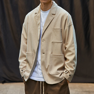 秋季 外套设计感复古百搭夹克春秋潮牌小众上衣 男生痞帅灯芯绒西装