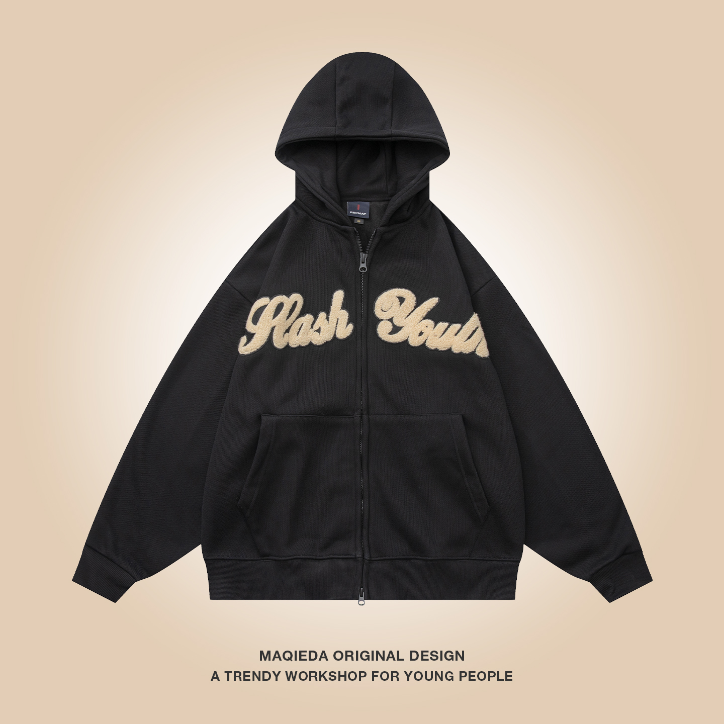 马切达冬季美式字母刺绣卫衣男士