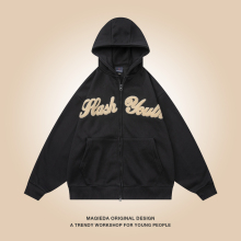 马切达冬季美式字母刺绣男款外套加绒加厚宽松连帽卫衣秋冬款高街