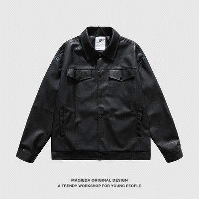 马切达秋冬机车防风PU皮夹克男士