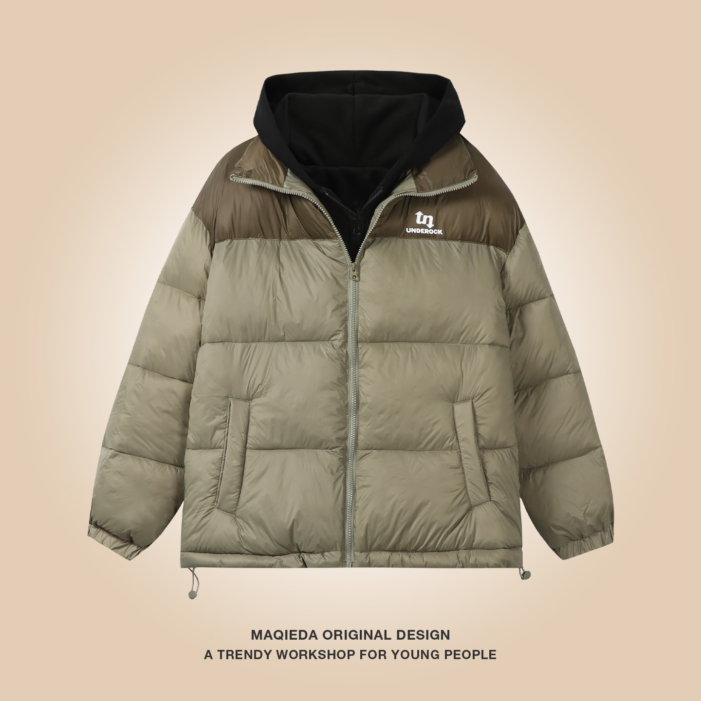 美式复古假两件棉服男款冬季