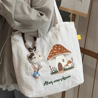 韩系卡通可爱大容量托特包包女帆布包初高中大学生上课通勤单肩包