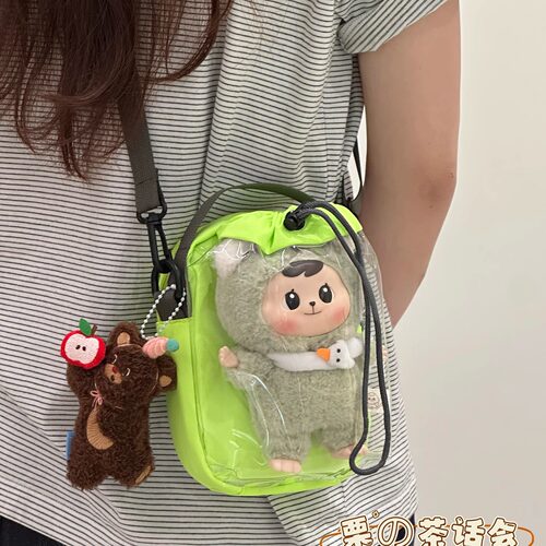 日系ins二次元少女撞色痛包小包 可爱透明遛娃包学生斜挎包手机包