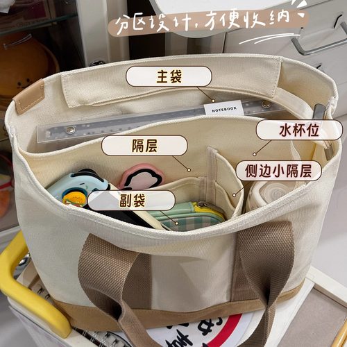 被介个多隔层帆布单肩包狠狠拿捏