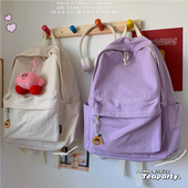 日系ins纯色帆布书包女韩版 原宿ulzzang高中学生背包大容量双肩包