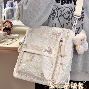 茶话会大容量补习手提袋百搭单肩包初中生学生上课通勤斜挎包包女