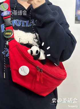 手机腰包潮牌红色胸包 日系ins简约单肩小包包女休闲运动斜挎包男